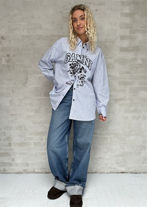 Stripe cotton oversized skjorte Lavender Lustre W0826 Ganni 